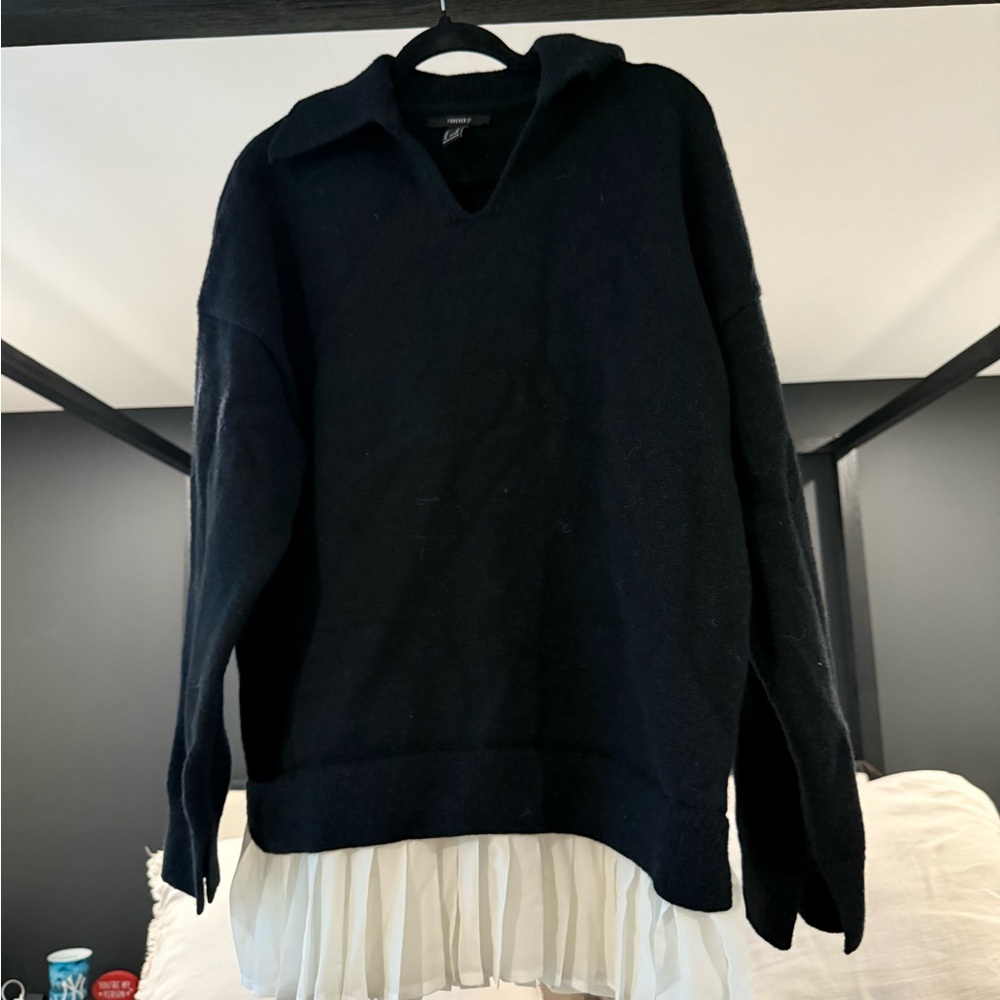 Women's Black Sweater Dress with White Hem
